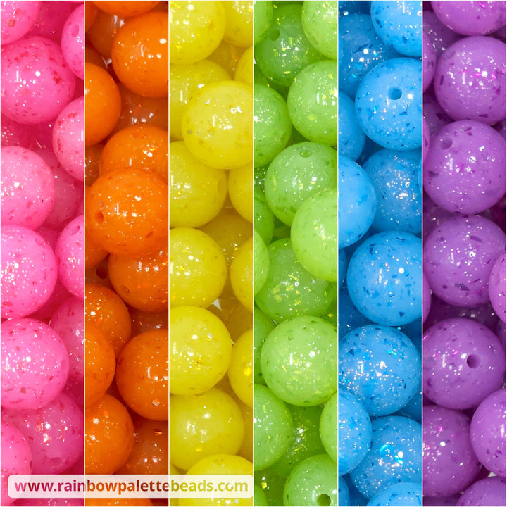 15mm Rainbow Glitter & Foil Confetti Jelly Silicone Bead Mix (30 beads) Beads