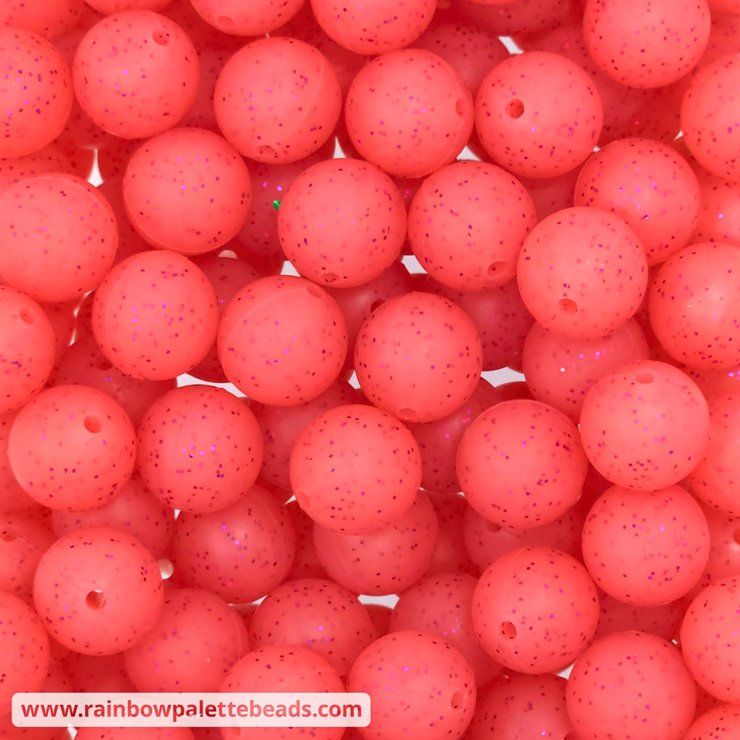 15mm Red Glitter Silicone Bead Beads