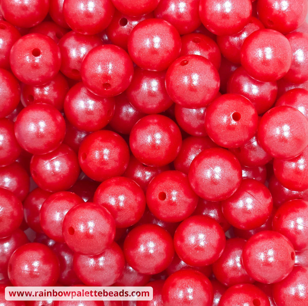 15mm Red Shimmer Pearl Silicone Bead Beads