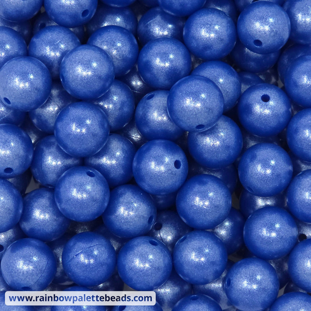 15mm Royal Blue Shimmer Pearl Silicone Bead - Beads