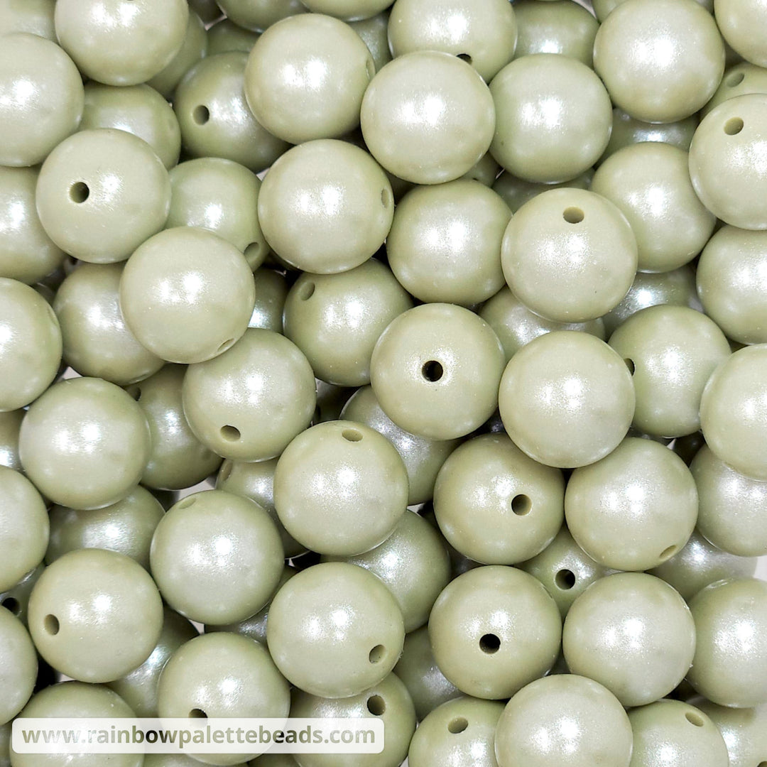 15mm Sage Green Shimmer Pearl Silicone Bead Beads