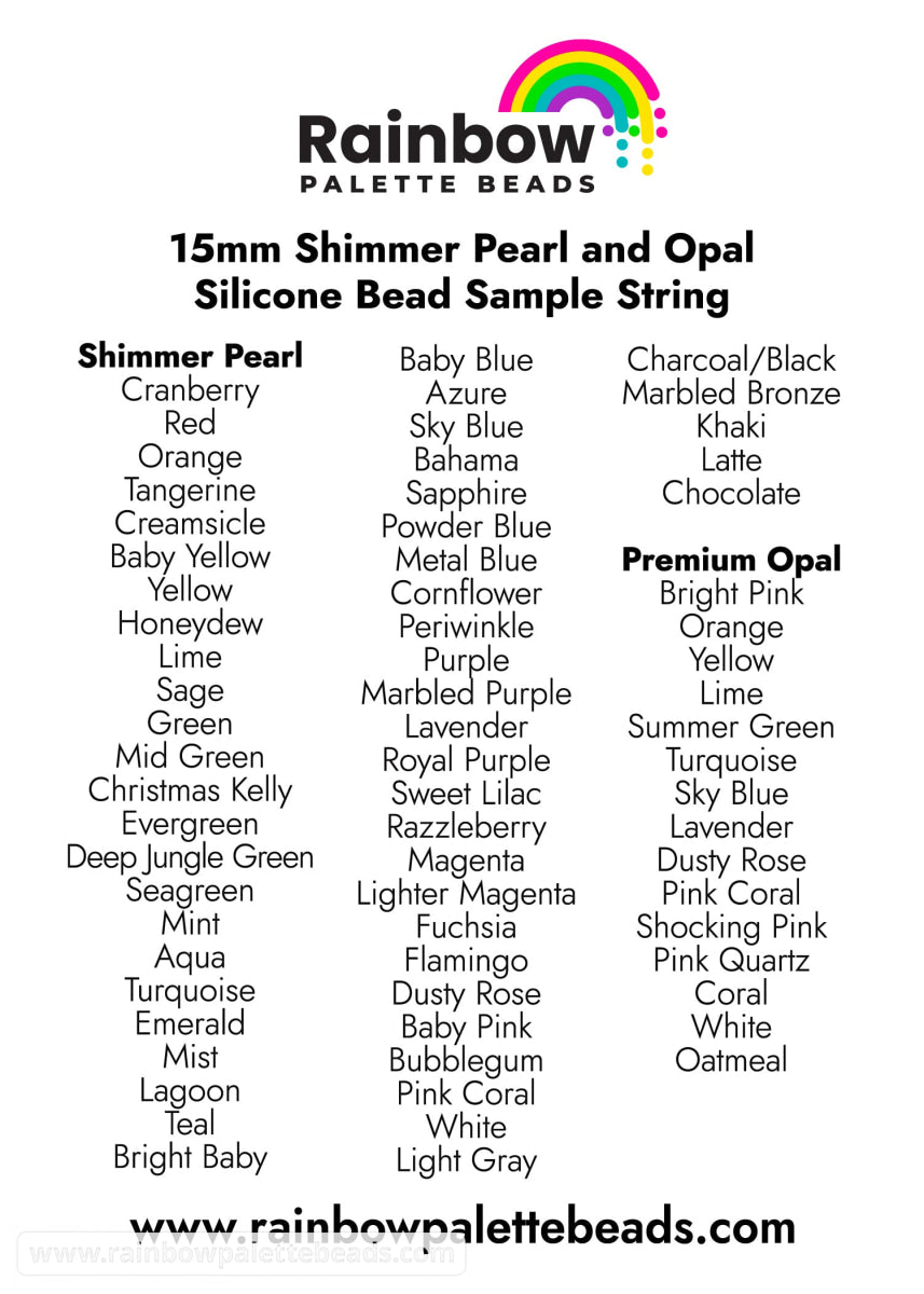 15mm Shimmer Pearl and Opal Silicone Bead Sample String (69 beads) Beads