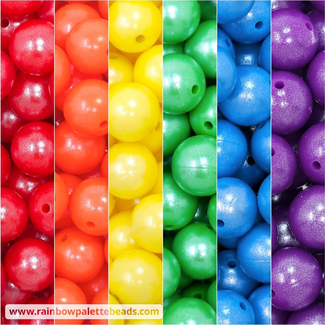 15mm Traditional Rainbow Shimmer Pearl Silicone Bead Mix (30 beads) Beads