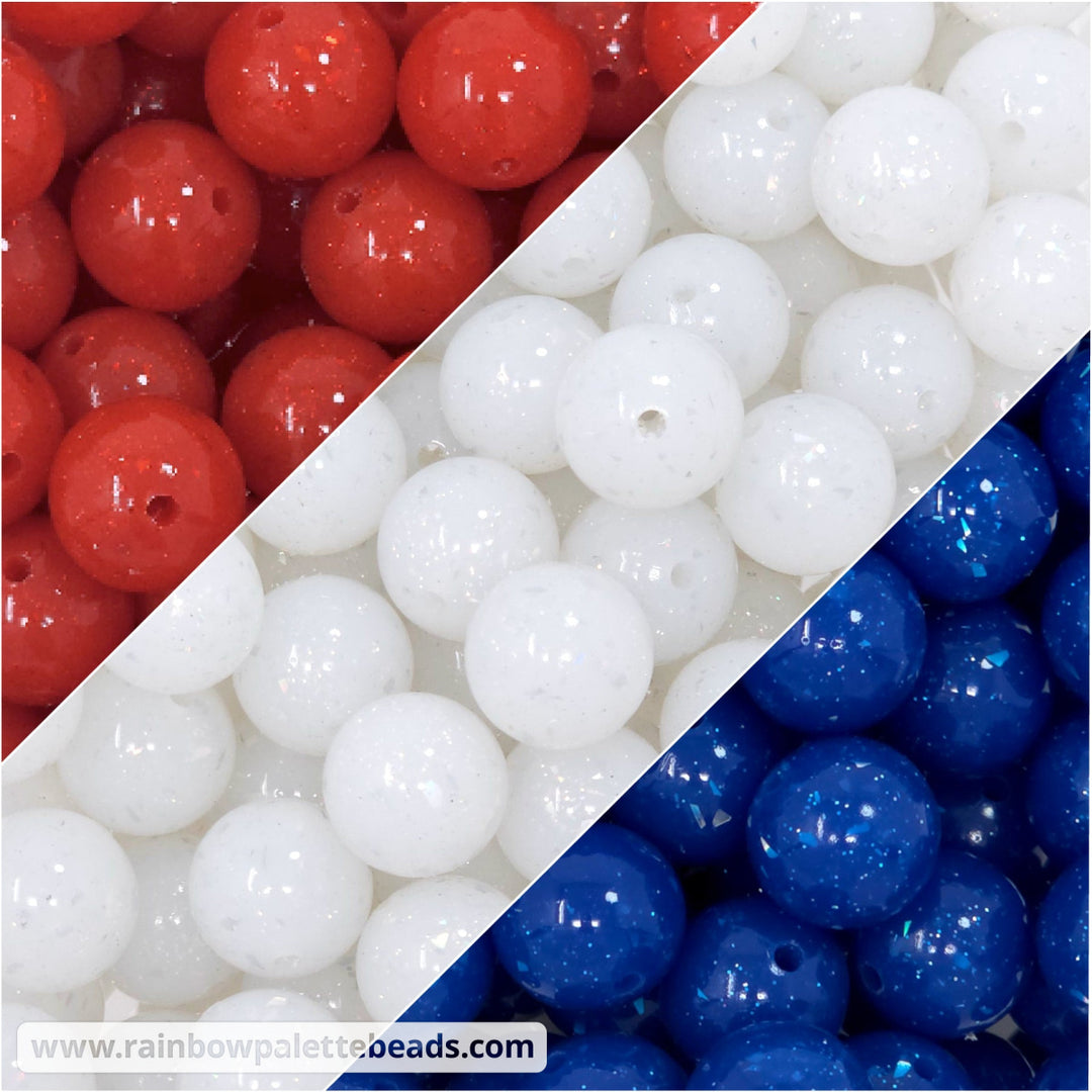 15mm USA Glitter & Foil Confetti Jelly Silicone Bead Mix (30 beads) - Beads