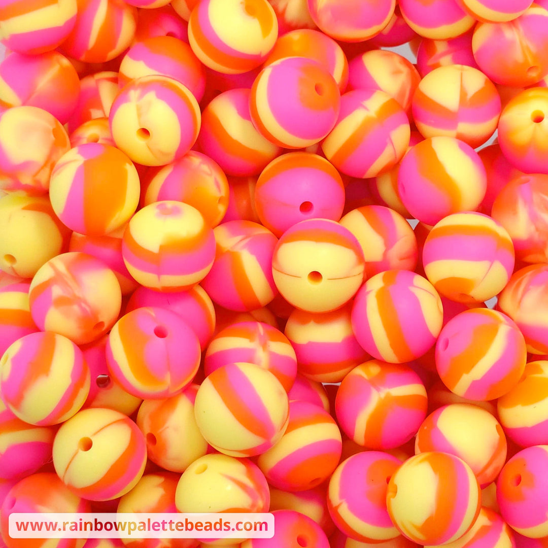 15mm Warm Summer Marble Silicone Round Bead Beads