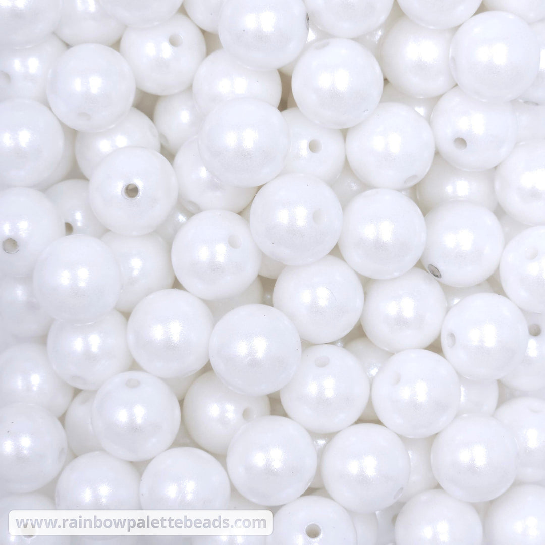15mm White Shimmer Pearl Silicone Bead Beads