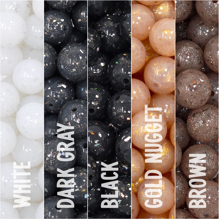 15mm Neutrals Glitter & Foil Confetti Jelly Silicone Bead Mix (30 beads)