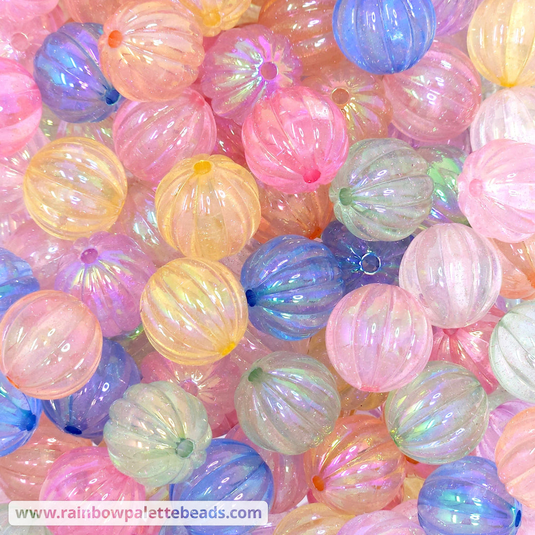 16.5mm AB Assorted Color Transparent Glitter Glow-in-the-Dark Pumpkin-Style Acrylic Bead Mix (10 beads)