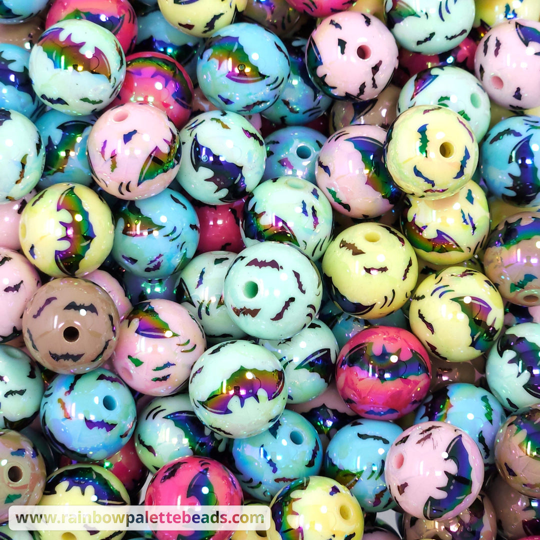 16mm AB Assorted Color Bat Print Acrylic Bead Mix (10 beads) Beads