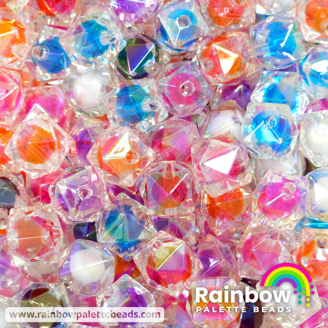 16mm AB Assorted Color Bead-in-Bead Hexagonal Acrylic Bead Mix (10 beads) Beads