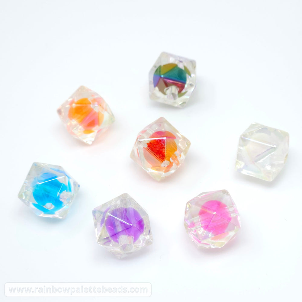 16mm AB Assorted Color Bead-in-Bead Hexagonal Acrylic Bead Mix (10 beads) Beads