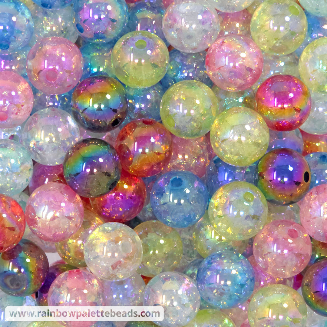 16mm AB Assorted Color Iridescent Flake Acrylic Bead Mix (10 beads) - Beads