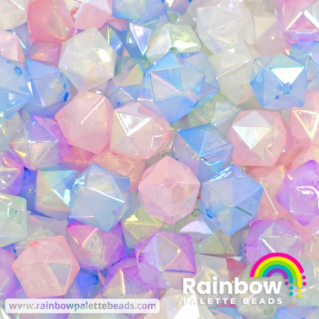 16mm AB Assorted Color Iridescent Icy Shimmer Hexagonal Acrylic Bead Mix (10 beads) Beads