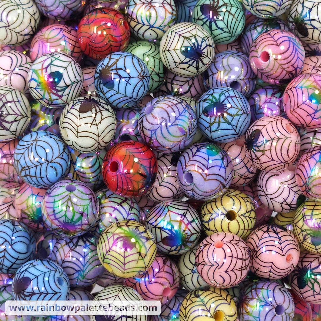 16mm AB Assorted Color Spider Web Print Acrylic Bead Mix (10 beads) Beads
