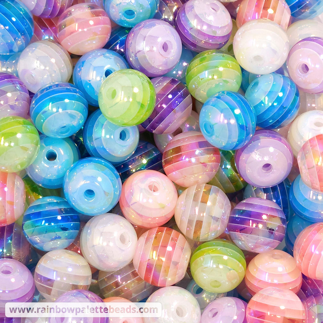 16mm AB Assorted Color Stripe Acrylic Bead Mix (10 beads) - Beads