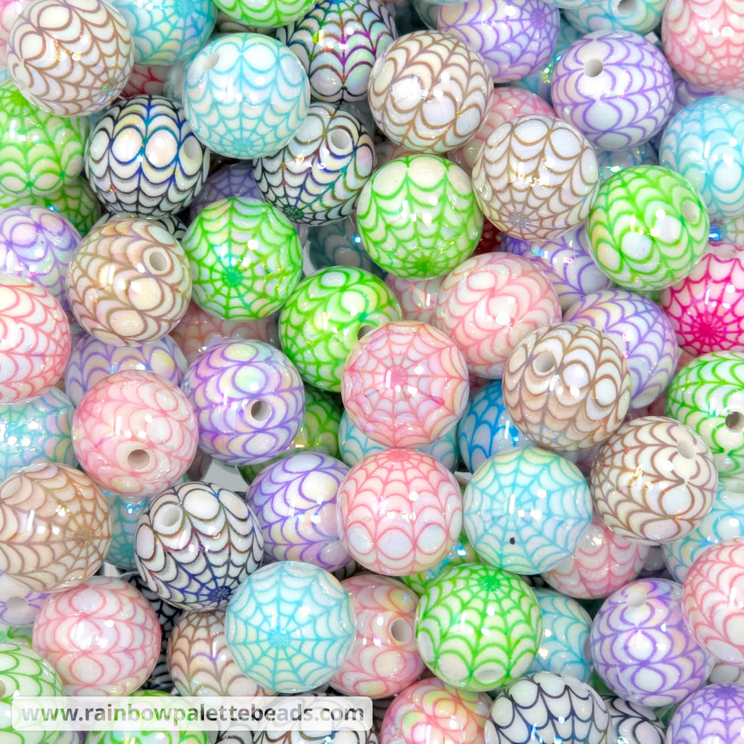 16mm AB Assorted Color/White Spider Web Print Acrylic Bead Mix (10 beads) - Beads