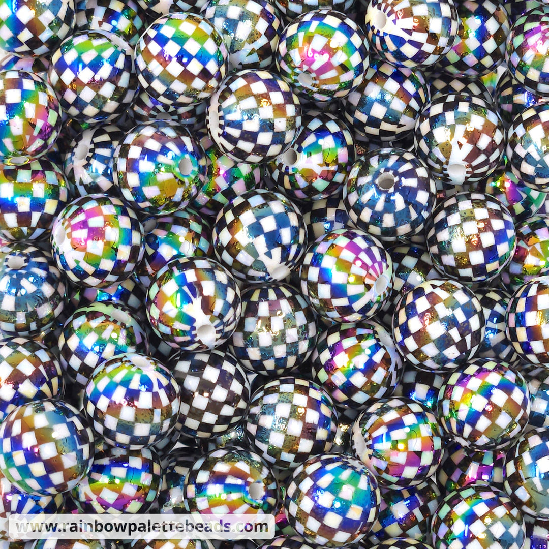 16mm AB Black Checkerboard Acrylic Beads Beads