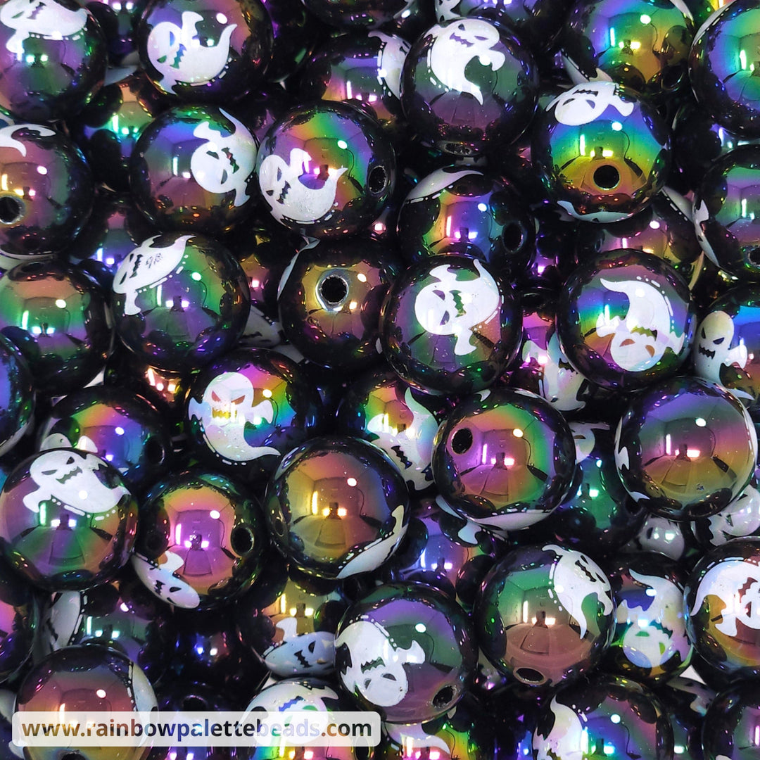 16mm AB Black Ghost Print Acrylic Beads Beads