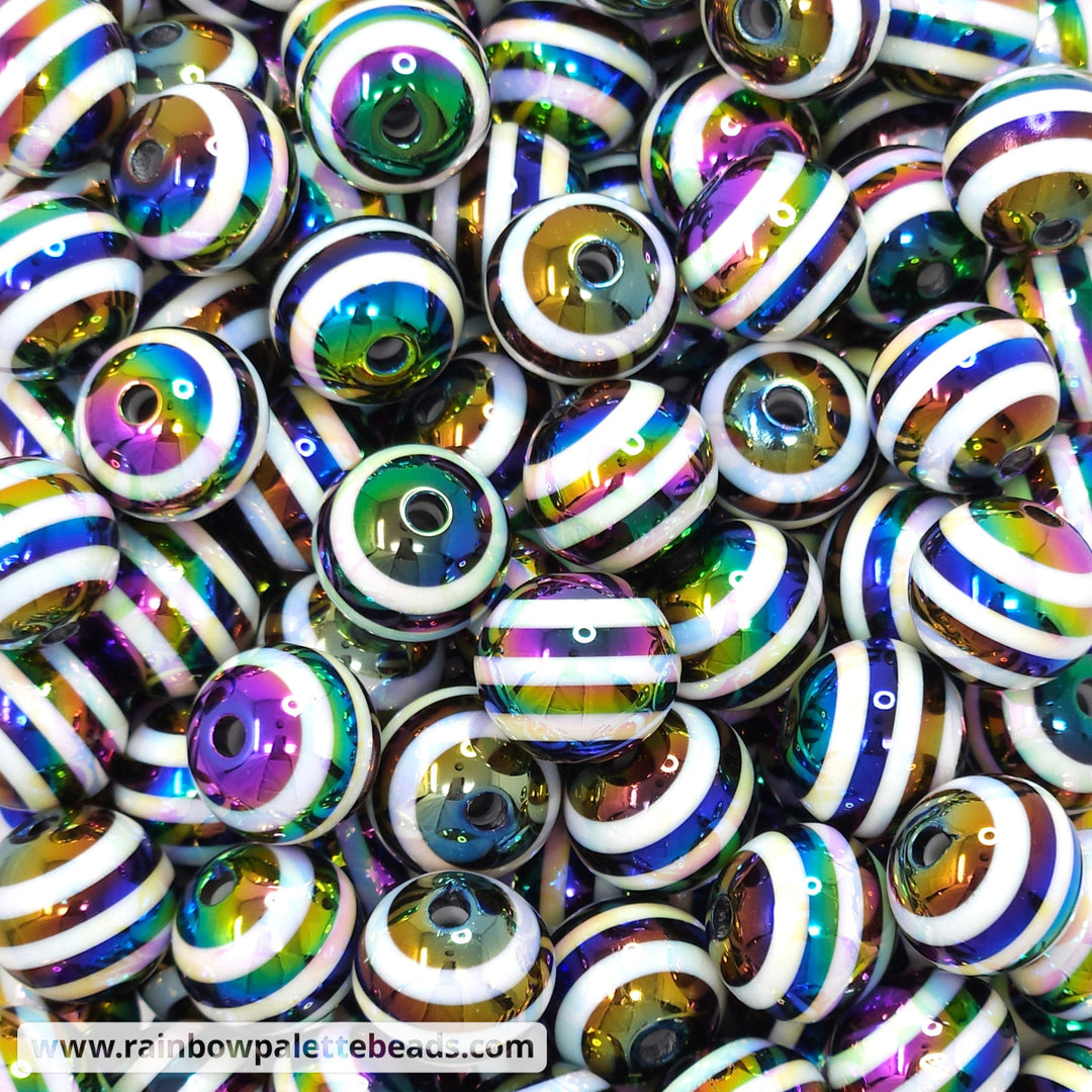 16mm AB Black & White Stripe Acrylic Beads Beads