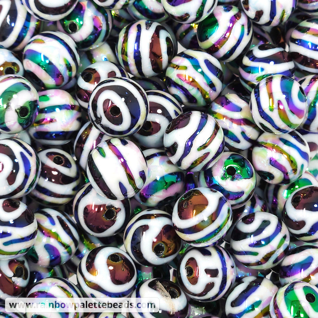 16mm AB Black & White Zebra Stripe Acrylic Beads Beads