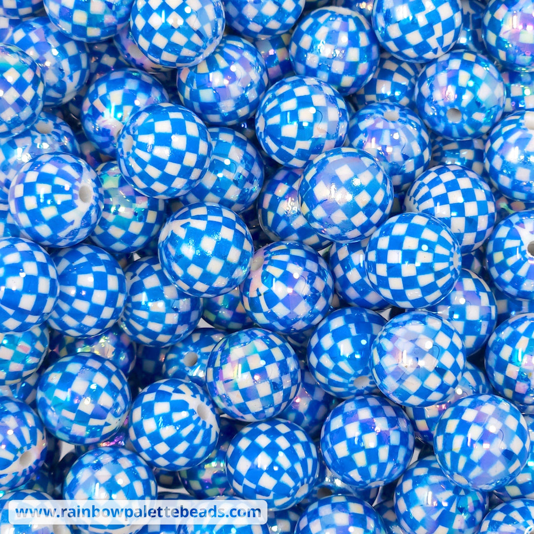 16mm AB Blue Checkerboard Acrylic Beads Beads