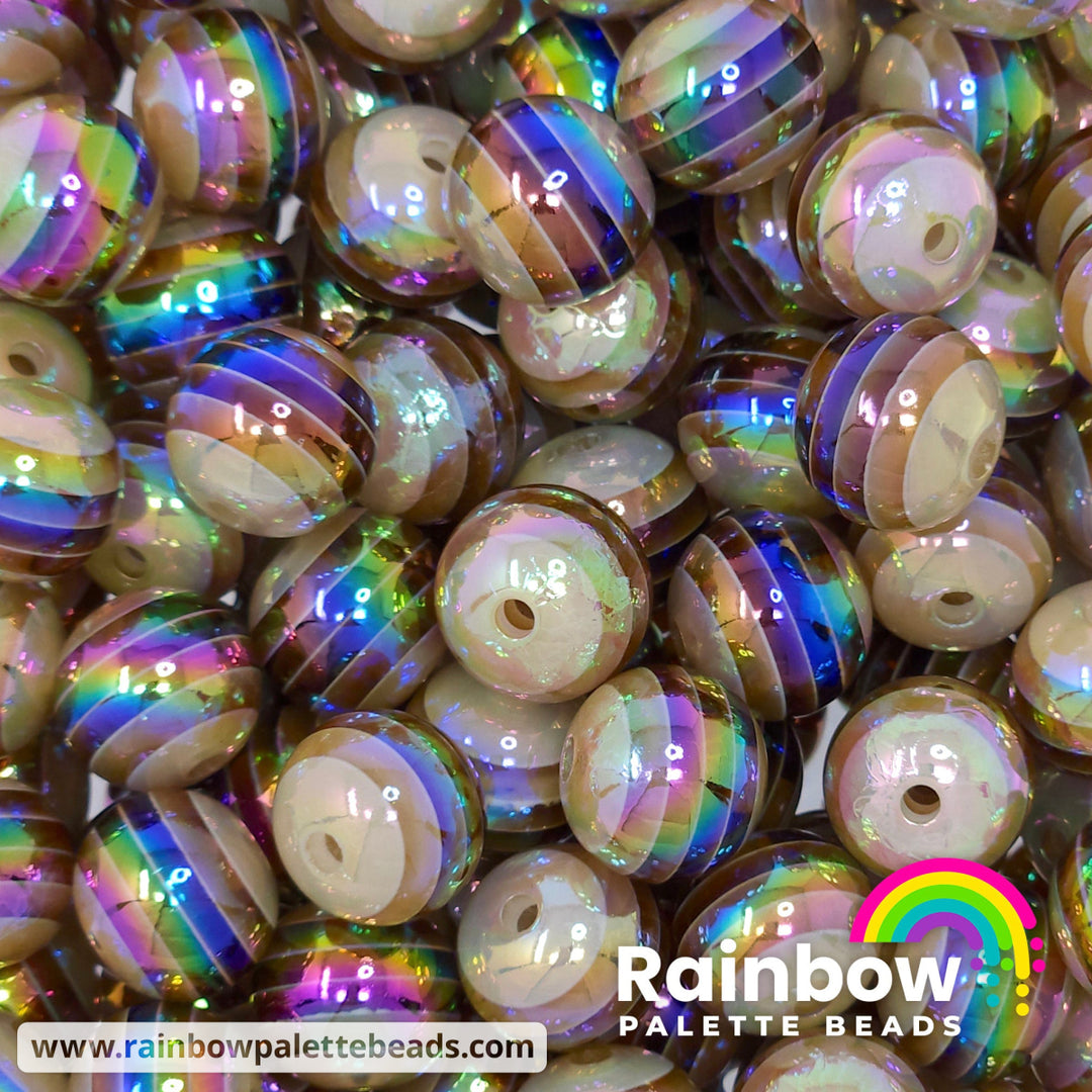 16mm AB Brown Stripe Acrylic Beads Beads