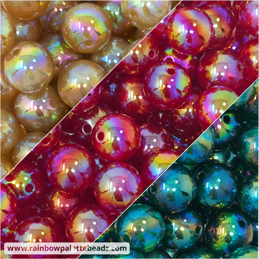 16mm AB Christmas Aurora Glitter Shimmer Acrylic Bead Mix (30 Beads) Beads