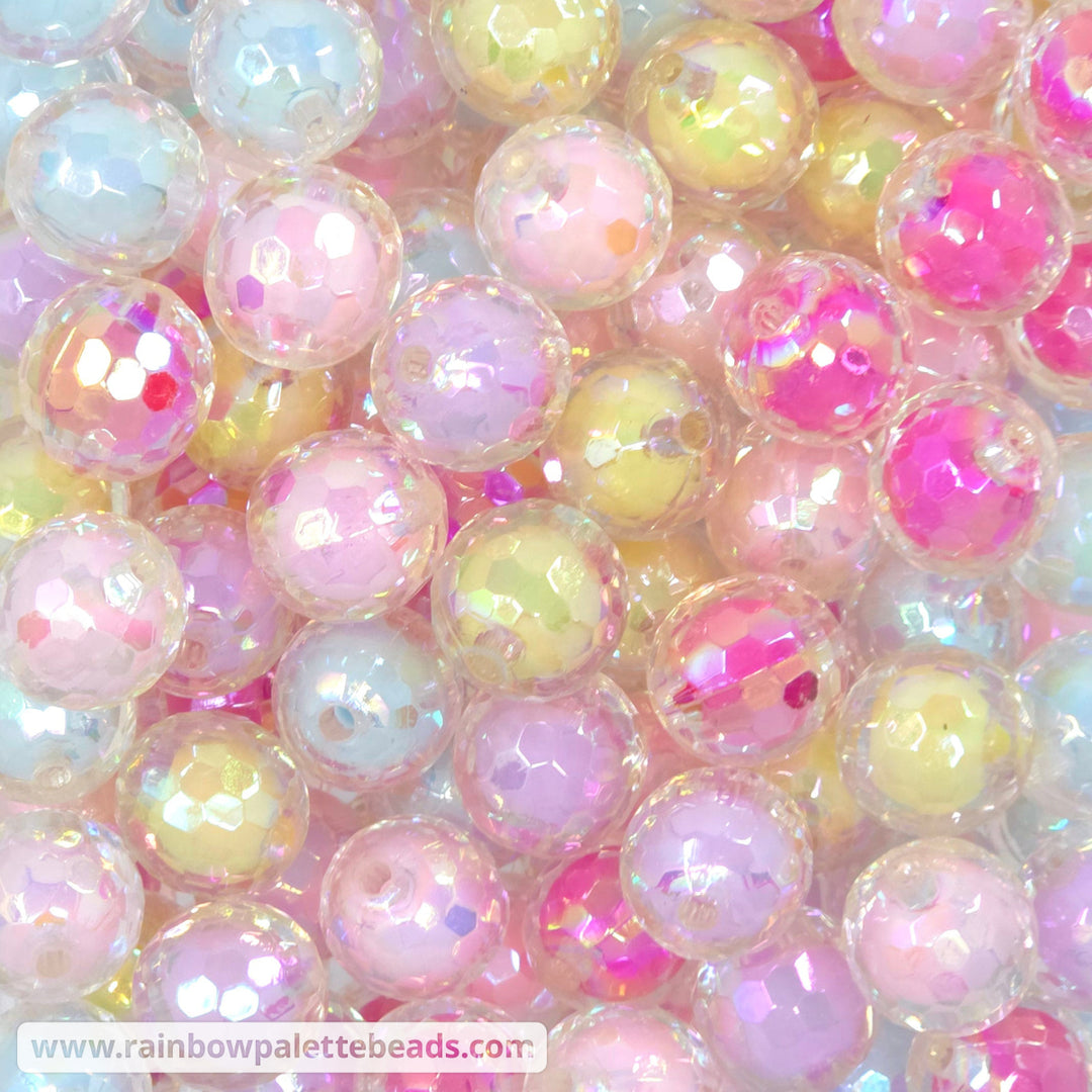 16mm AB Faceted Assorted Color Bead-in-Bead Acrylic Bead Mix (10 beads) - Beads