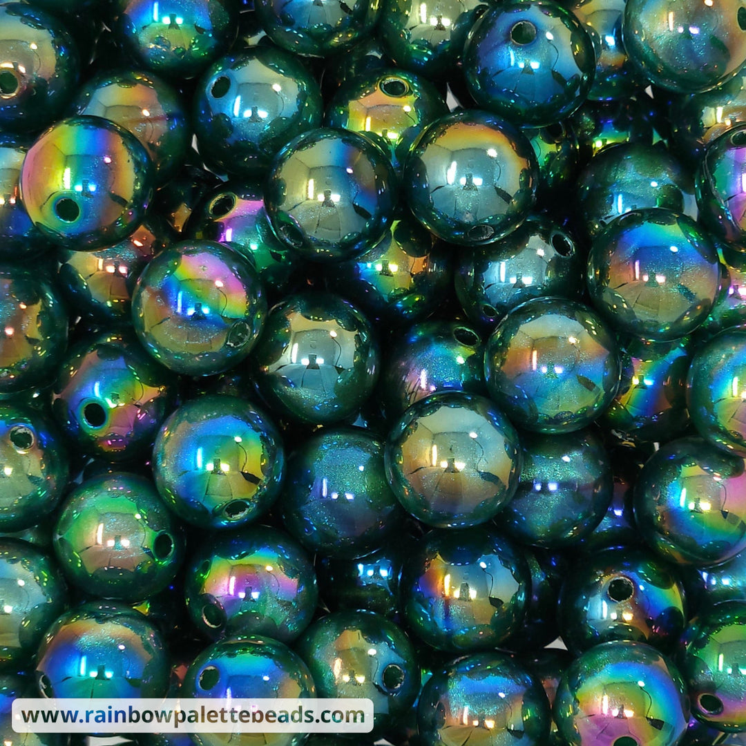 16mm AB Forest Green Aurora Glitter Shimmer Acrylic Beads Beads