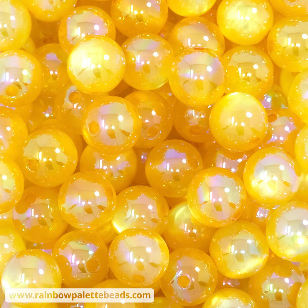 16mm AB Golden Yellow-Orange Magic Cat Eye Acrylic Beads - Beads
