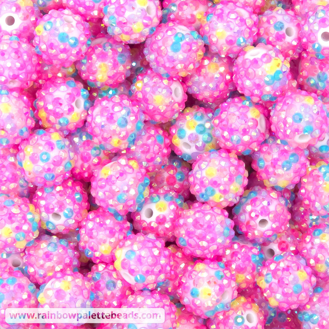16mm AB Heavy Pink Spring Confetti Rhinestone Beads - Beads