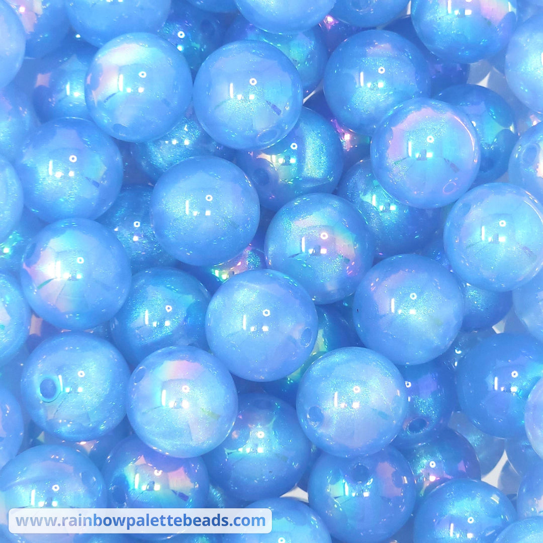 16mm Light Blue Aurora Glitter Shimmer Acrylic Beads Beads
