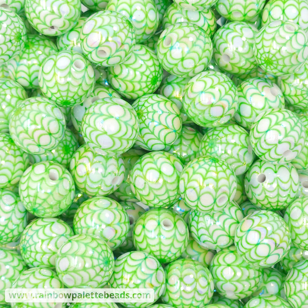 16mm AB Lime Green Spider Web Print Acrylic Beads Beads
