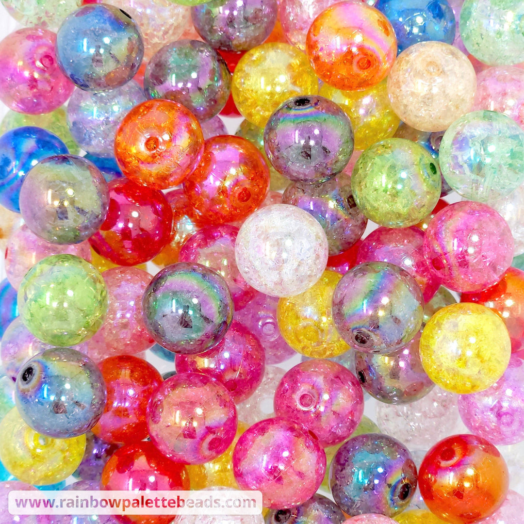 16mm AB Mixed Color Crackle Acrylic Bead Mix (10 Beads) Beads