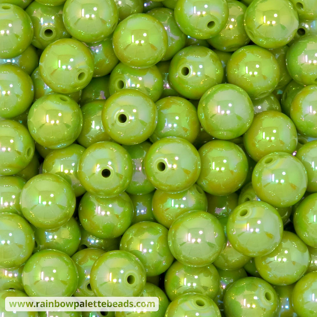 16mm AB Olive Green Solid Acrylic Beads - Beads