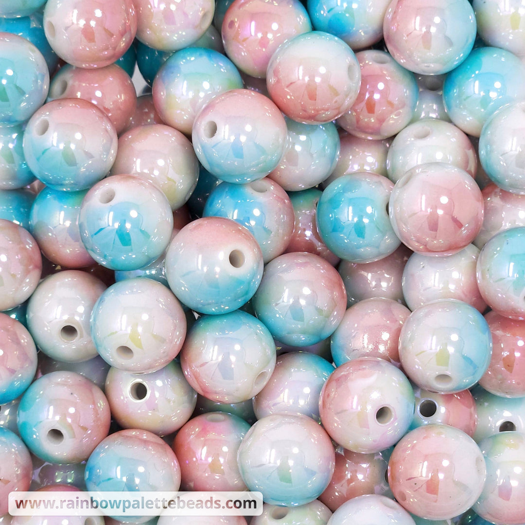 16mm AB Pale Coral-Blue Paint Blend Acrylic Beads Beads