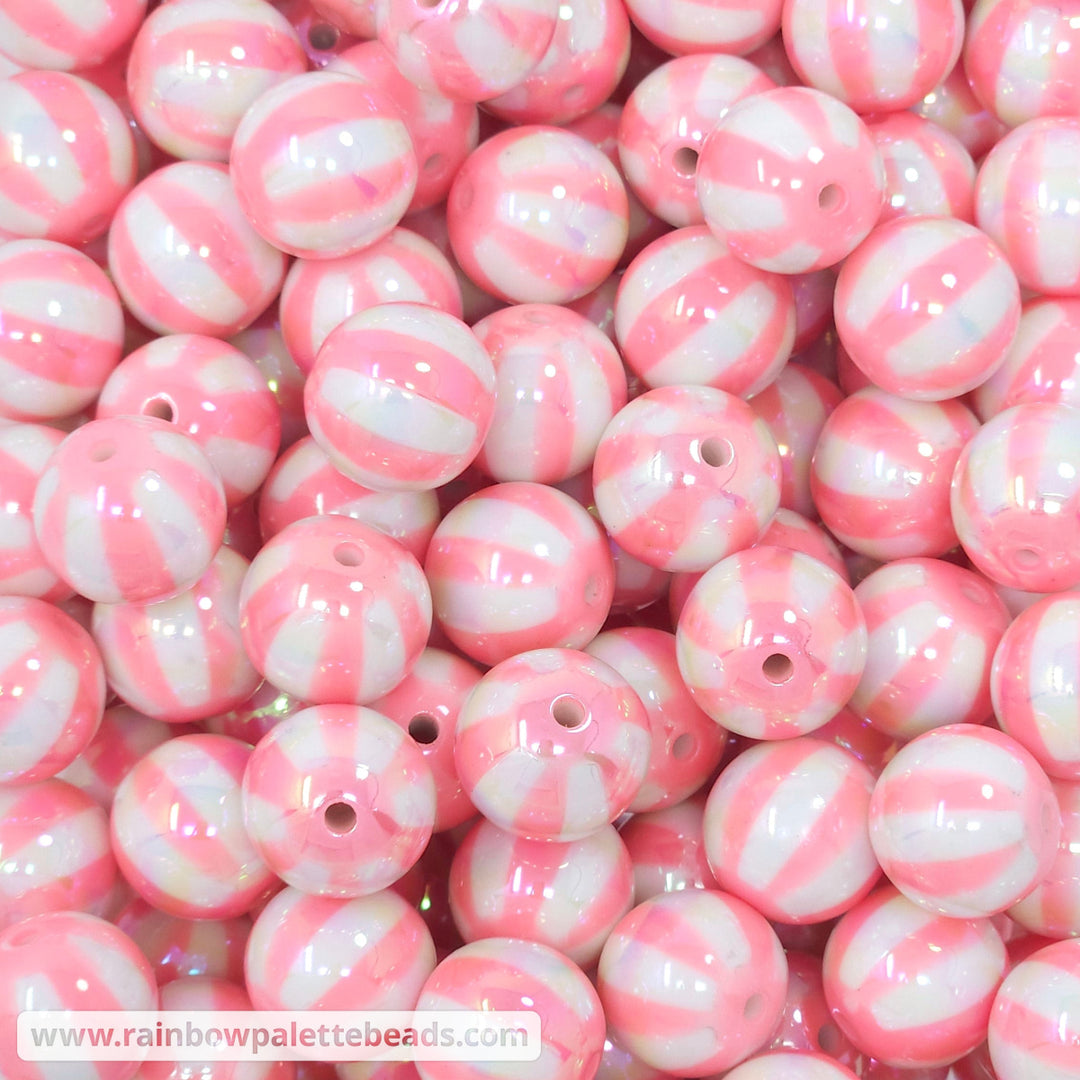16mm AB Pastel Pink Vertical Stripe Acrylic Beads Beads