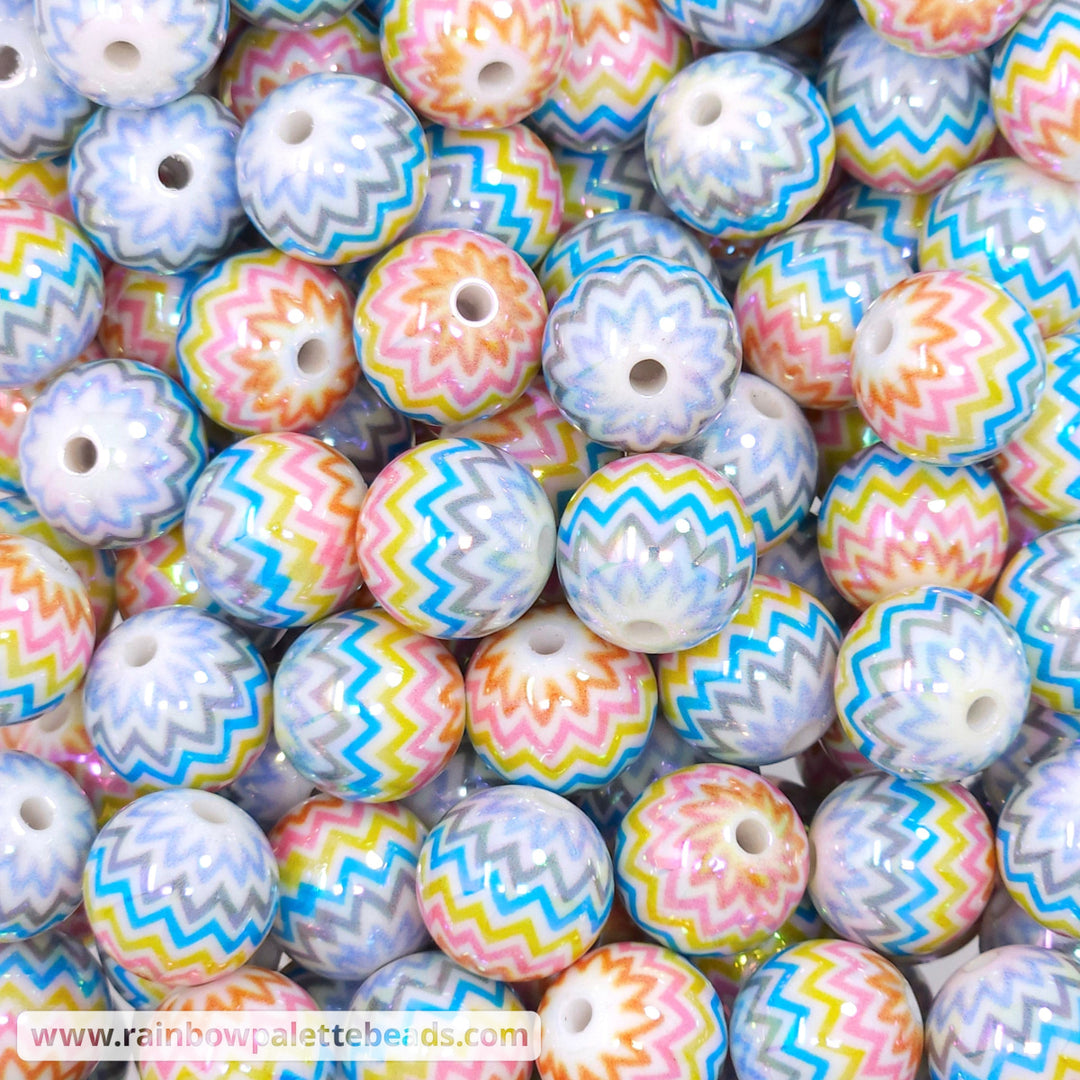 16mm AB Pastel Rainbow Chevron Print Acrylic Beads Beads