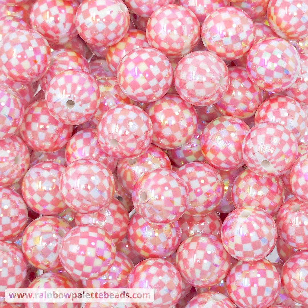 16mm AB Pink Checkerboard Acrylic Beads Beads