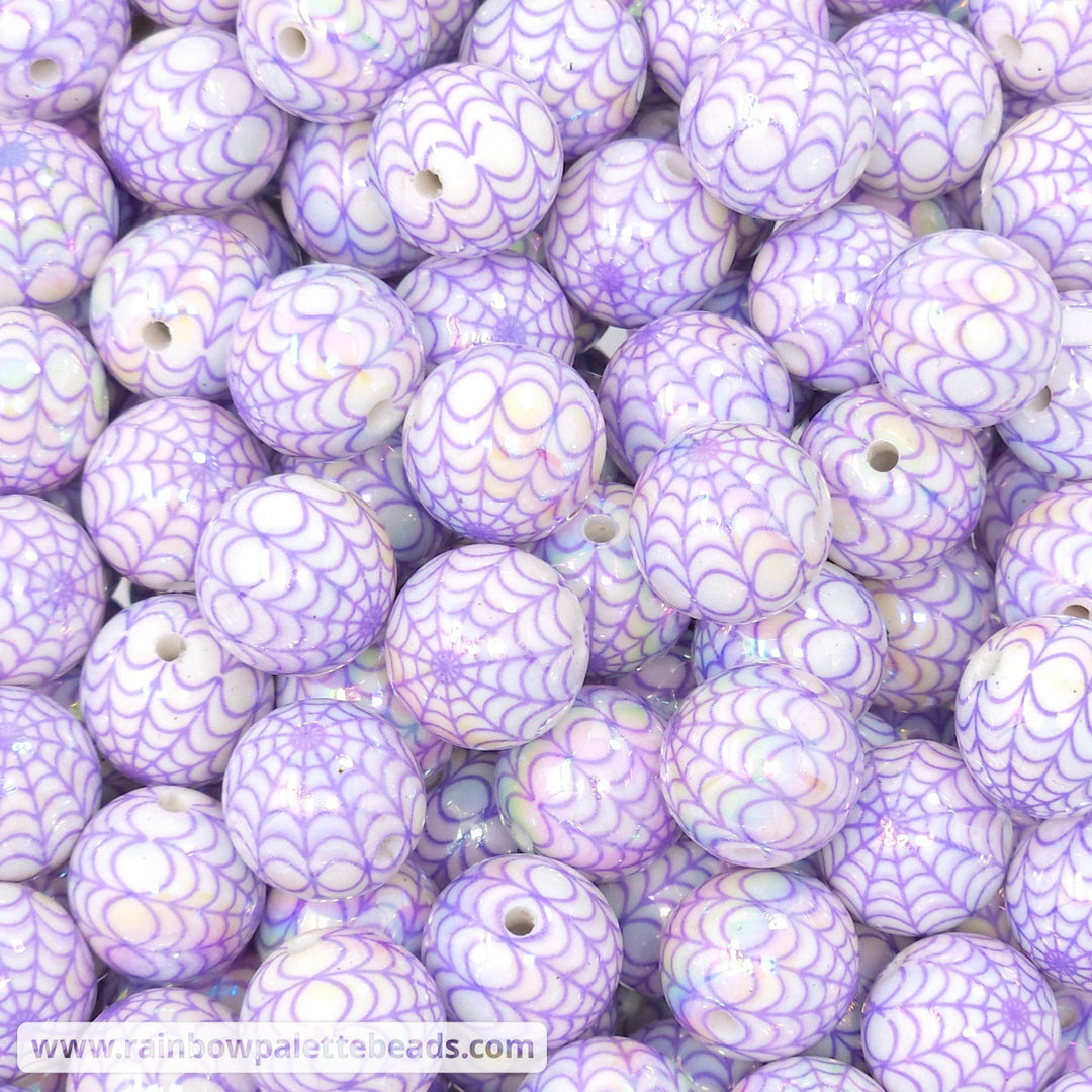 16mm AB Purple Spider Web Print Acrylic Beads Beads