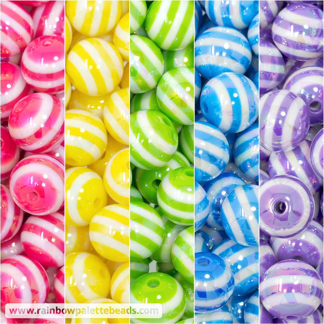 16mm AB Rainbow Stripe Acrylic Bead Mix (25 beads) Beads