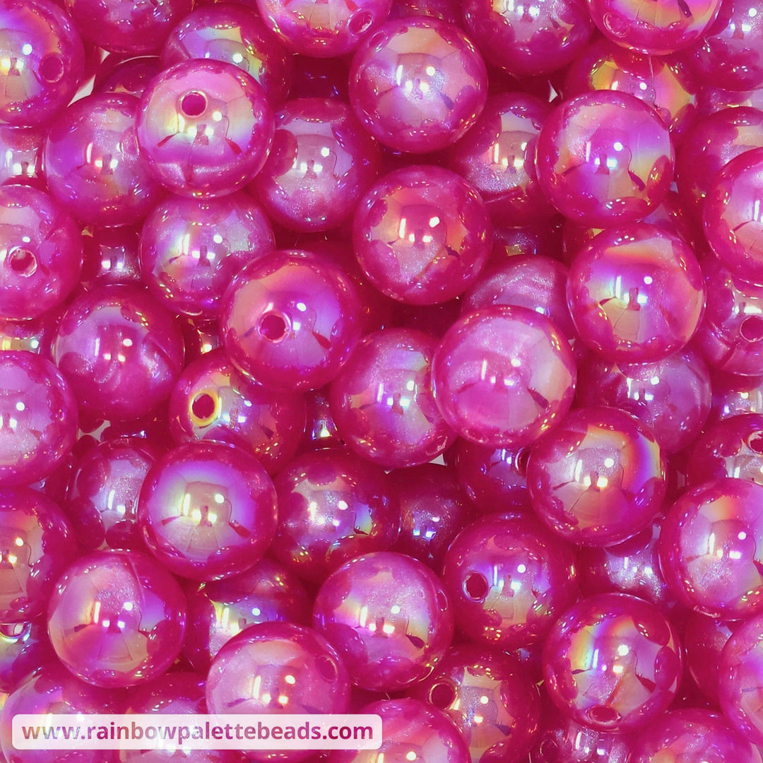 16mm AB Raspberry Pink Shimmer Acrylic Beads Beads