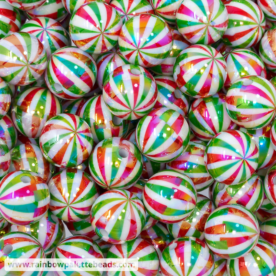 16mm AB Red/Green Peppermint Swirl Acrylic Beads Beads