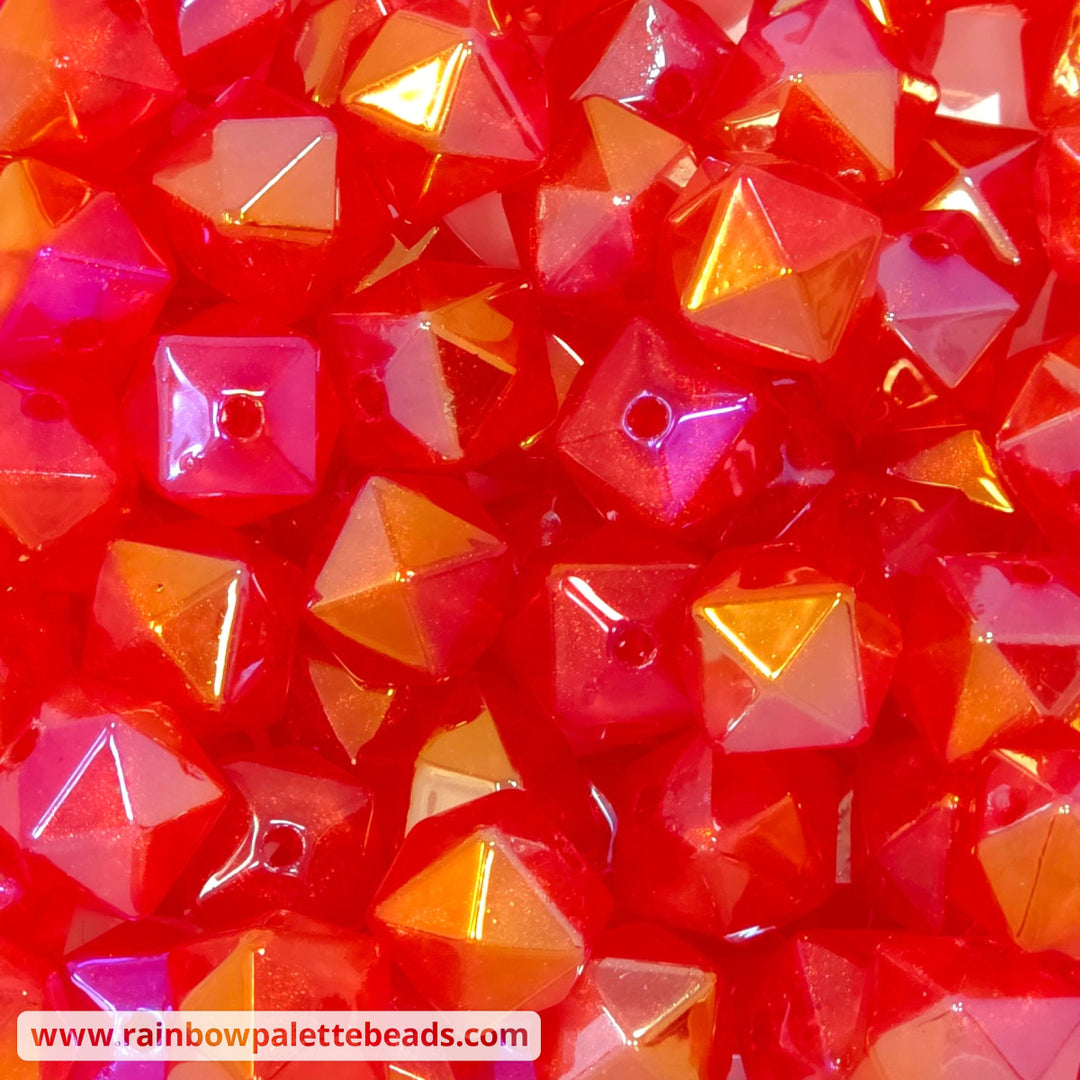 16mm AB Red Iridescent Icy Shimmer Hexagonal Acrylic Beads - Beads