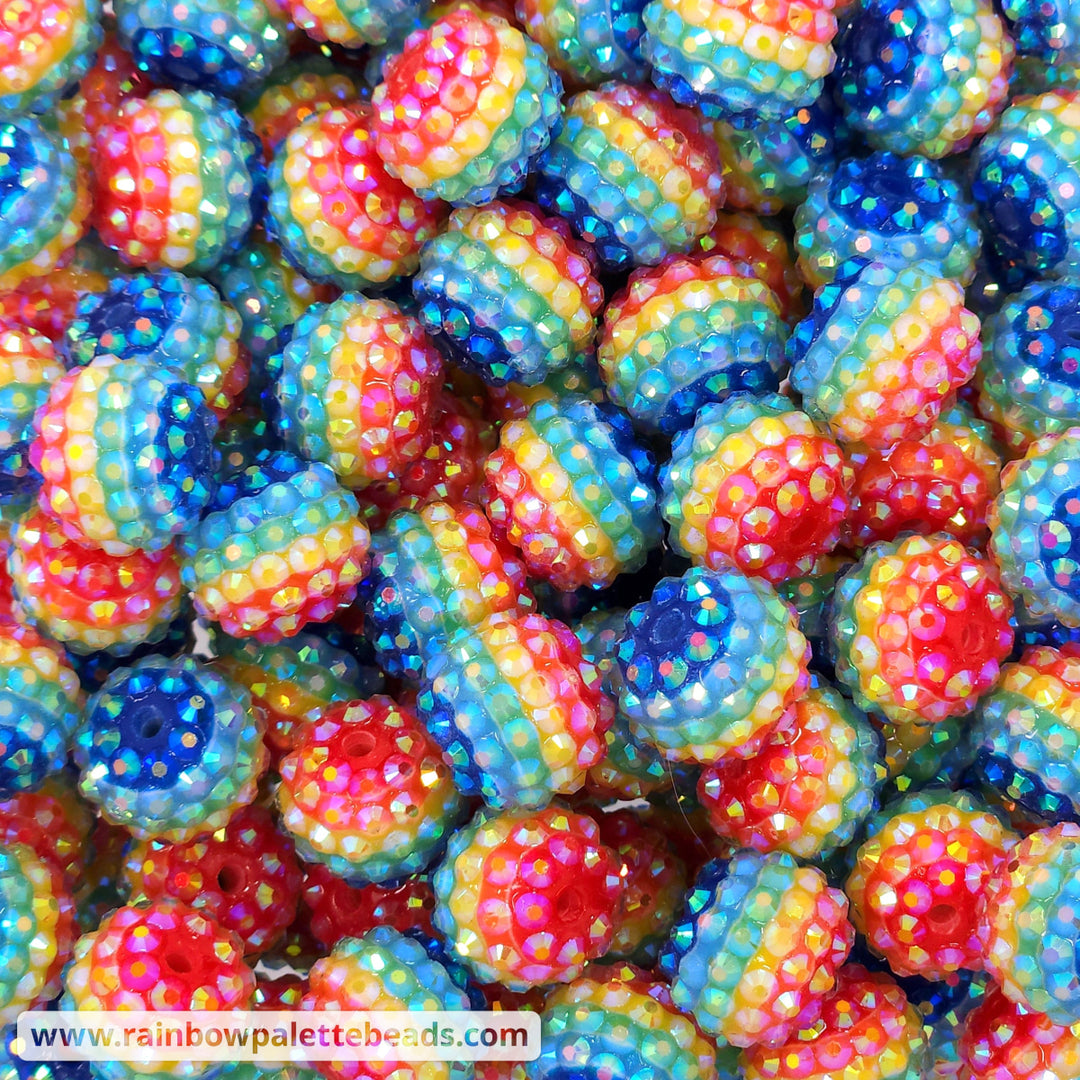 16mm AB Rhinestone Rainbow Stripe Acrylic Beads Beads