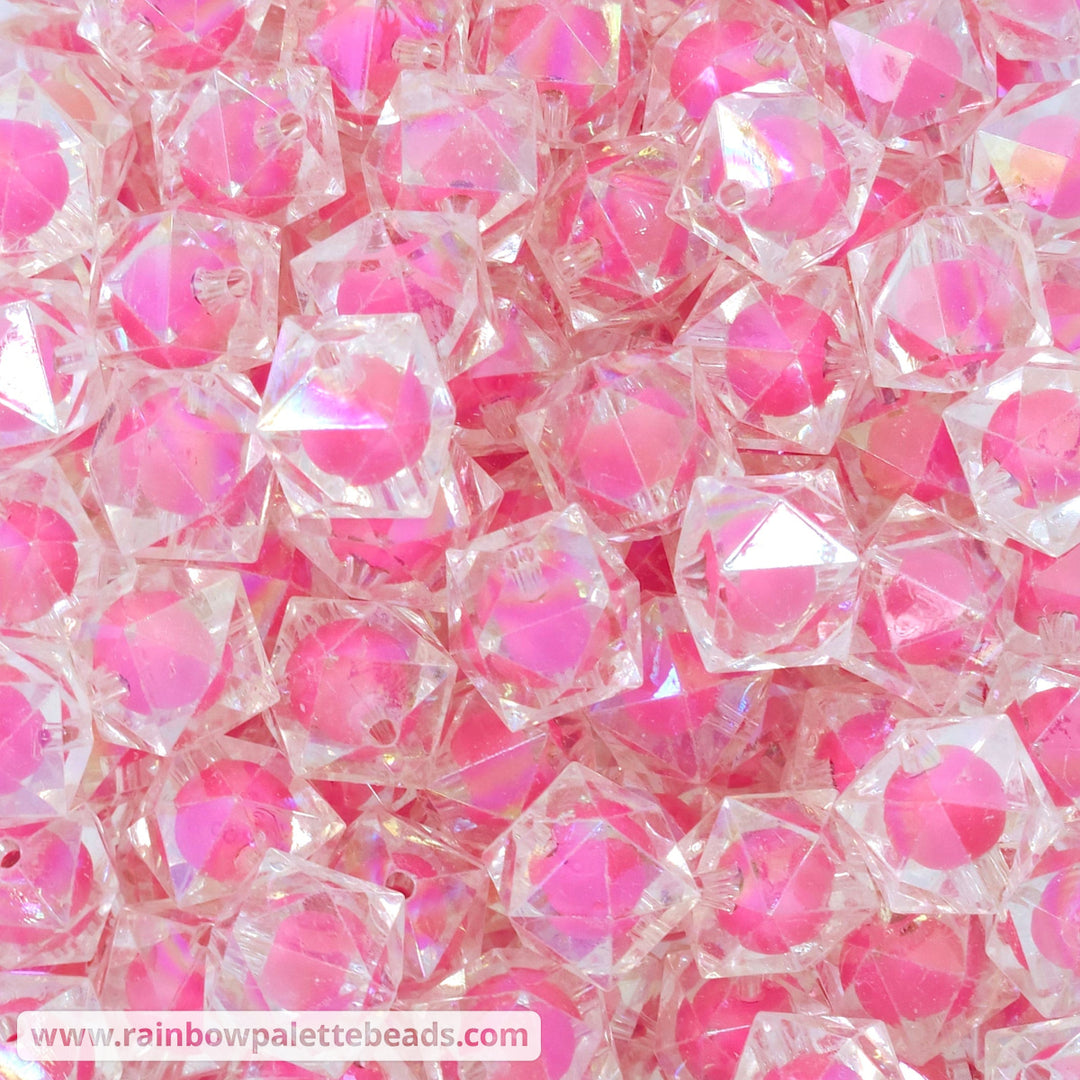 16mm AB Rose Pink Bead-in-Bead Hexagonal Acrylic Beads Beads