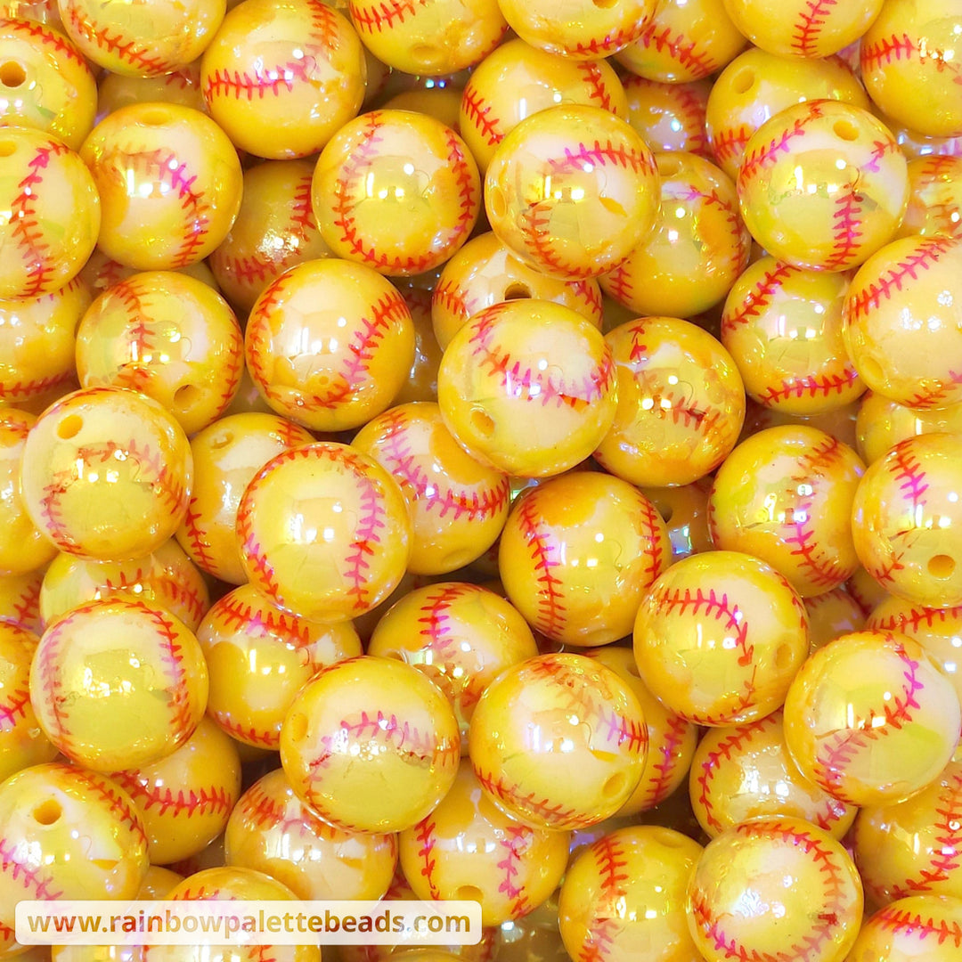 16mm AB Softball Print Acrylic Beads Beads