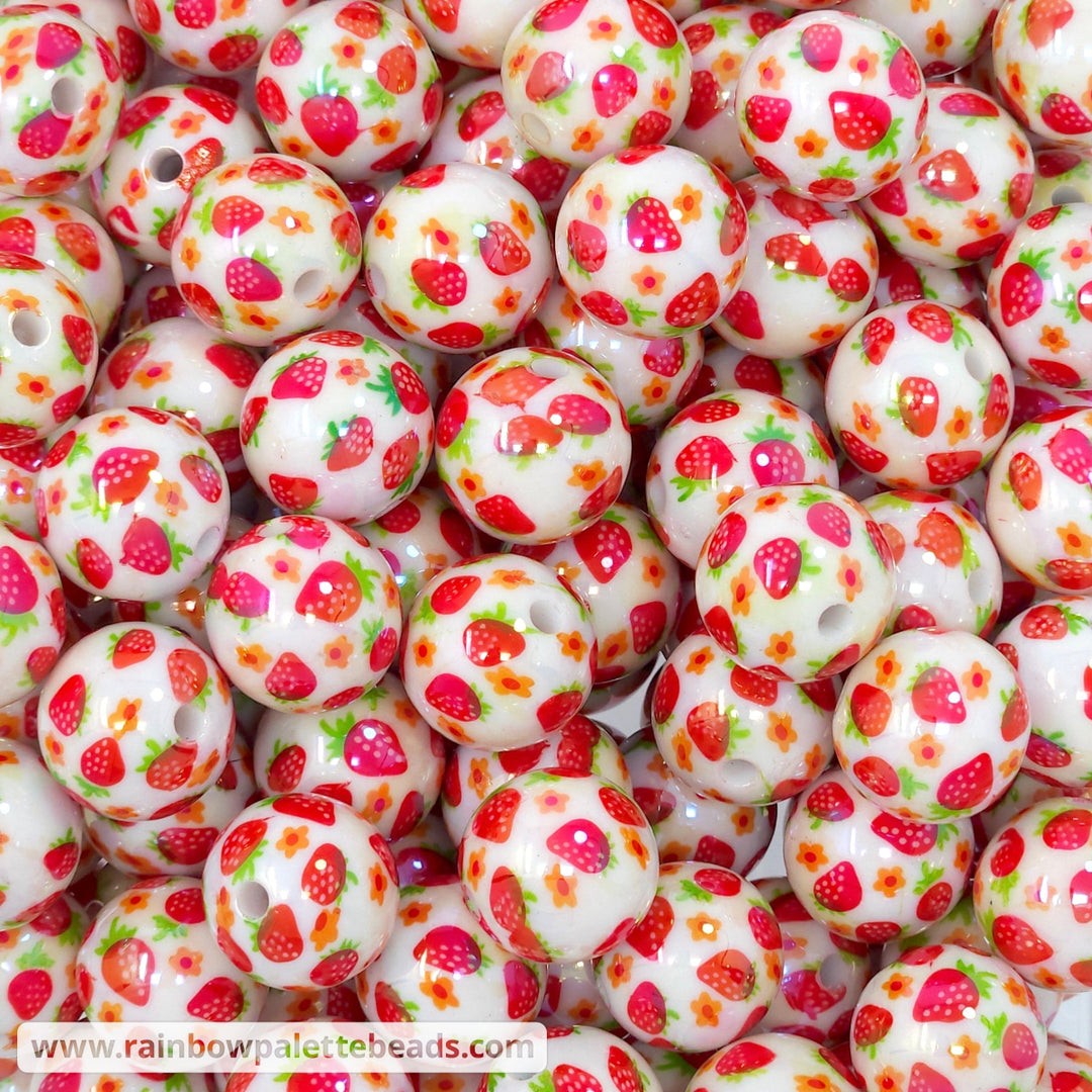 16mm AB Strawberry Print Acrylic Beads Beads