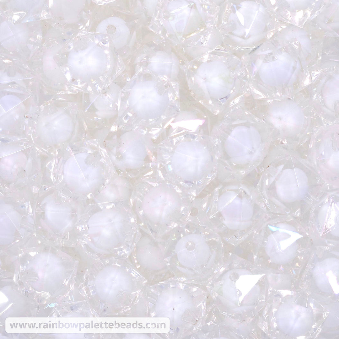 16mm AB White Bead-in-Bead Hexagonal Acrylic Beads Beads