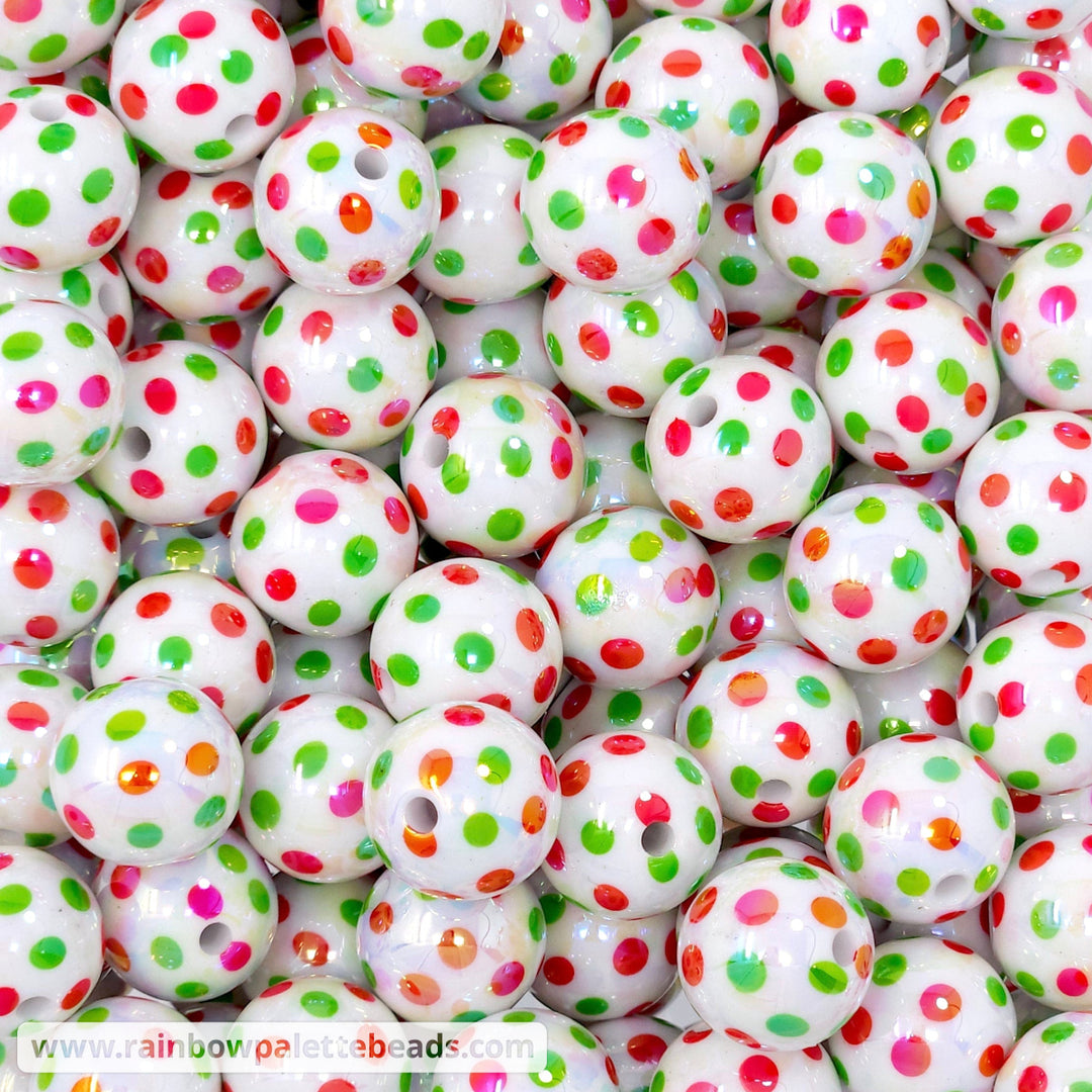 16mm AB White Christmas Dots Acrylic Beads Beads